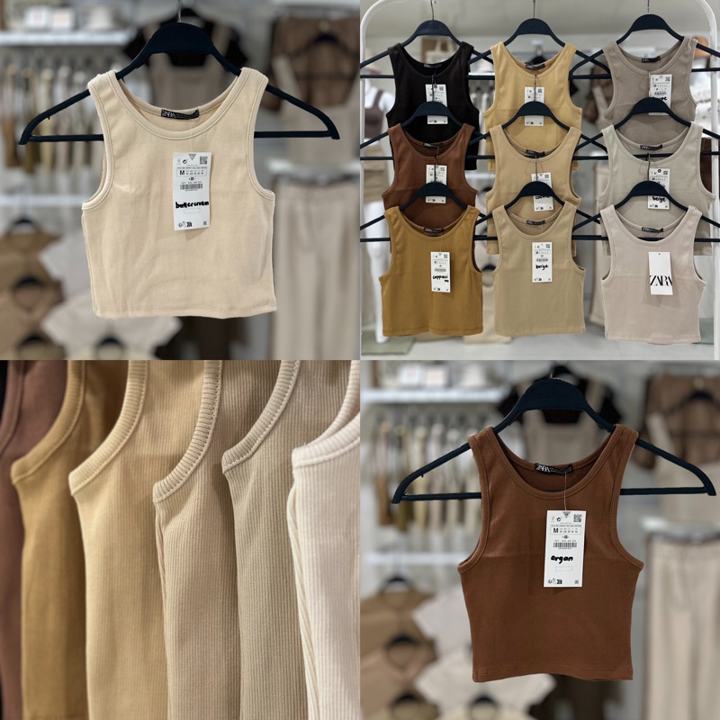 Zara racerback tank ribbed knitted crop top halter casual plain