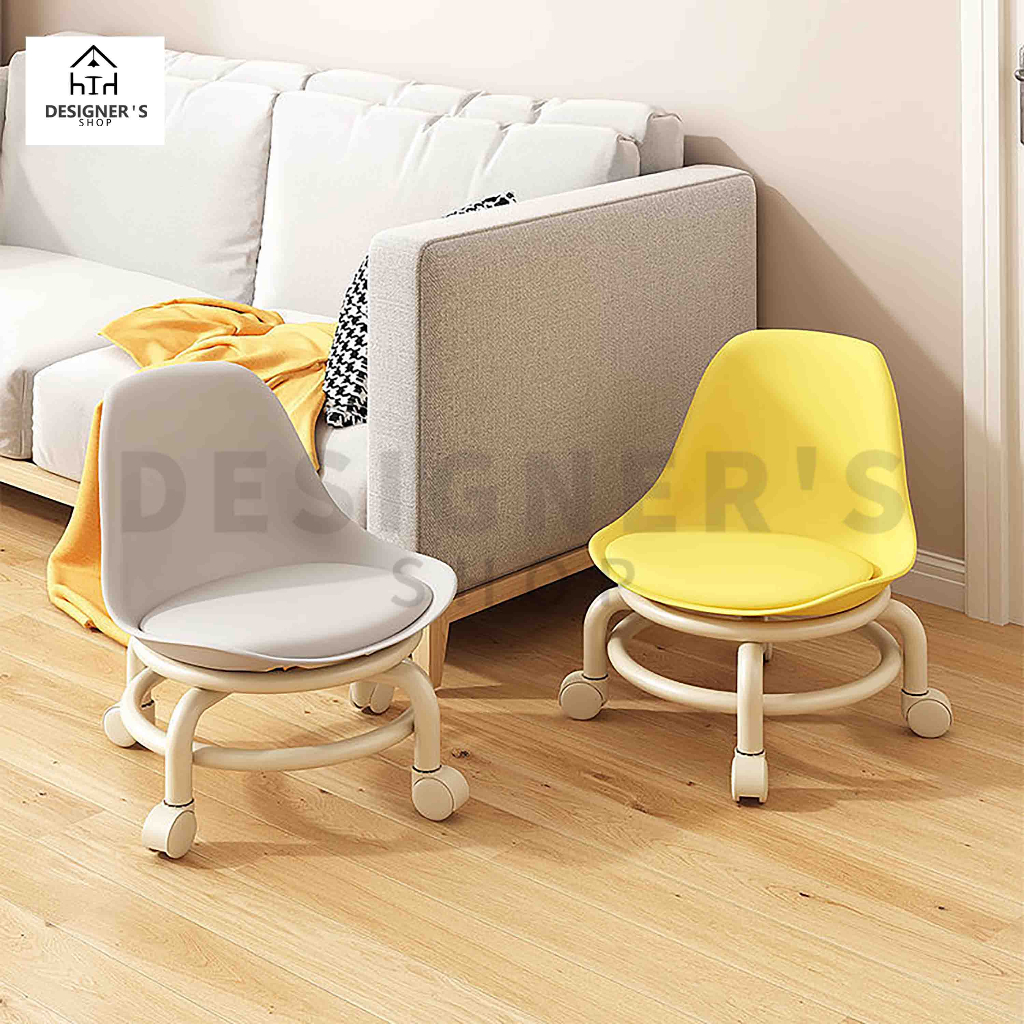 low round rolling stool, seat short stool with backrest sofa foot rest