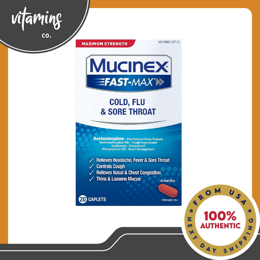 Mucinex Fast Max Cold Flu And Sore Throat Caplets 20 Count Shopee