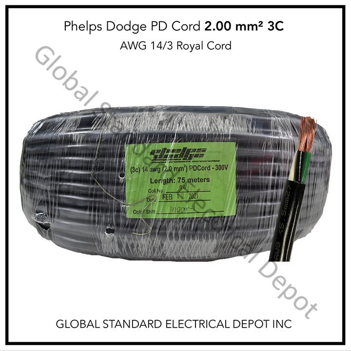 Phelps Dodge PD Cord (Royal Cord) 2.0mm2 (#14) 3C [75 Meters] | Shopee ...