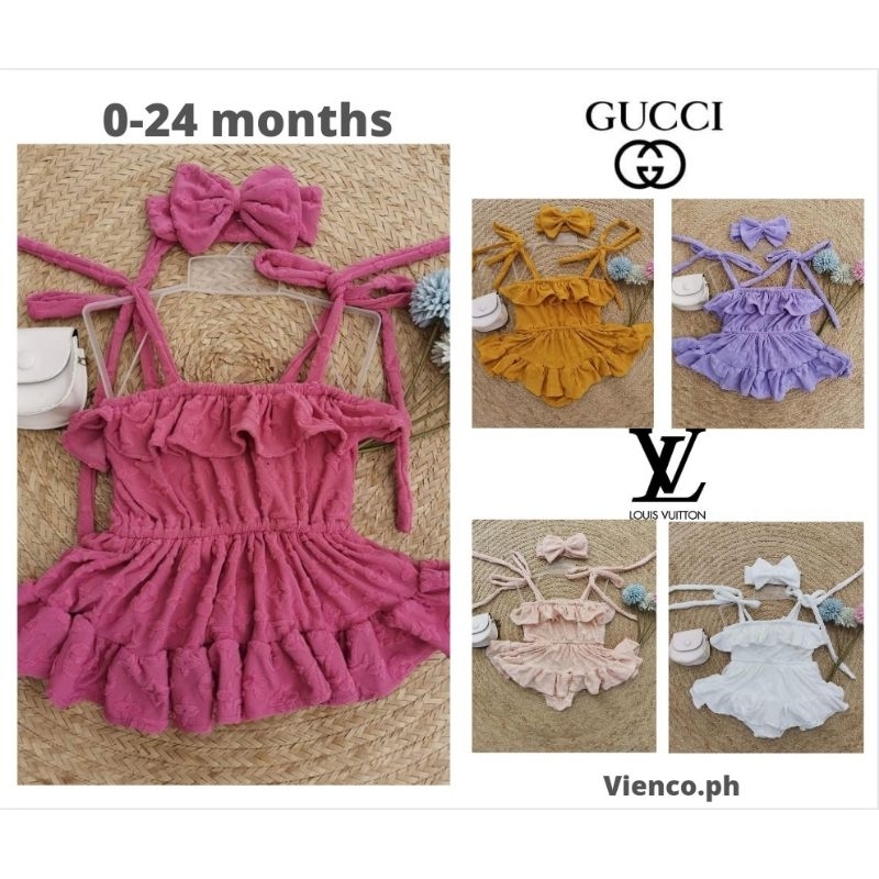 LV Gucci Maddie Romper Dress with headband Monthly Milestone for baby