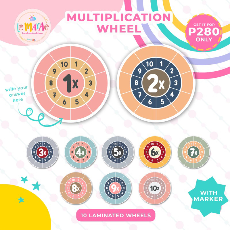 MULTIPLICATION WHEELS Eraseable Laminated Wheels Kids Toddlers Math ...