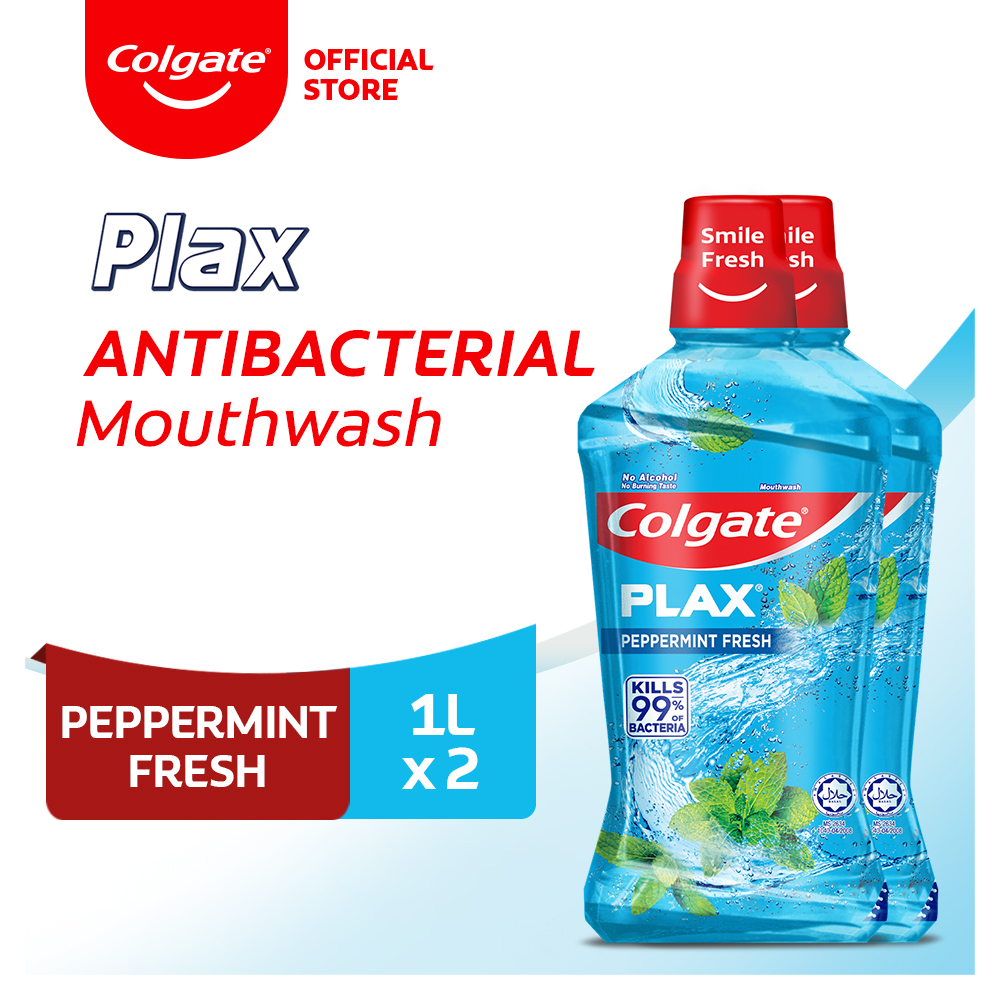 Colgate Plax Antibacterial Mouthwash - Peppermint, No-Alcohol, Long ...