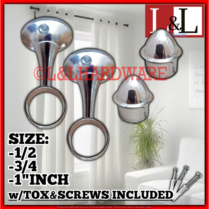 2502+2504 2PCS Curtain Rod Center Post + 2PCS Curtain Rod Chrome End ...