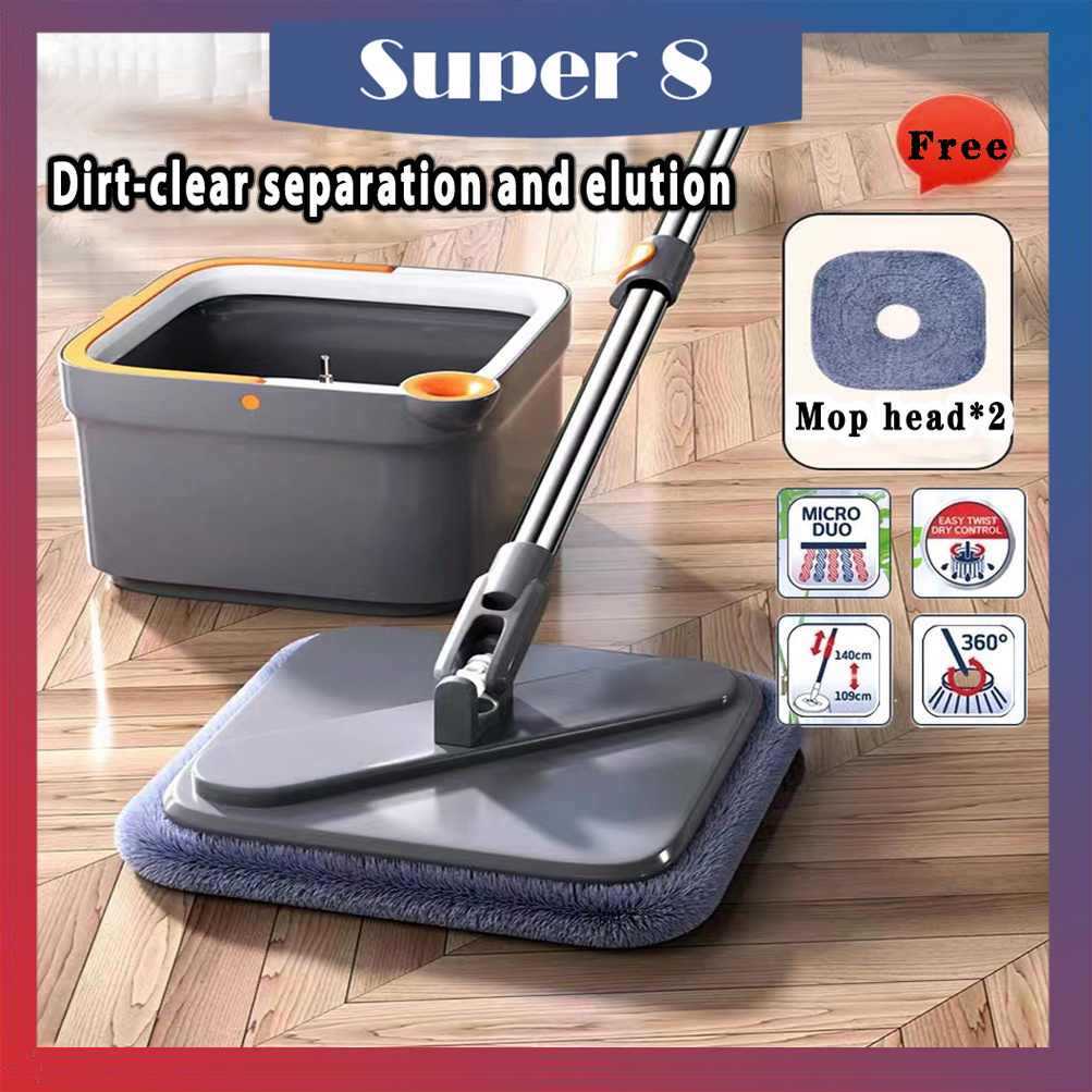 [Send TWO Mop cloth]Mop Bucket Upgraded Self Wash Spin Mop 2.0 Spinner ...