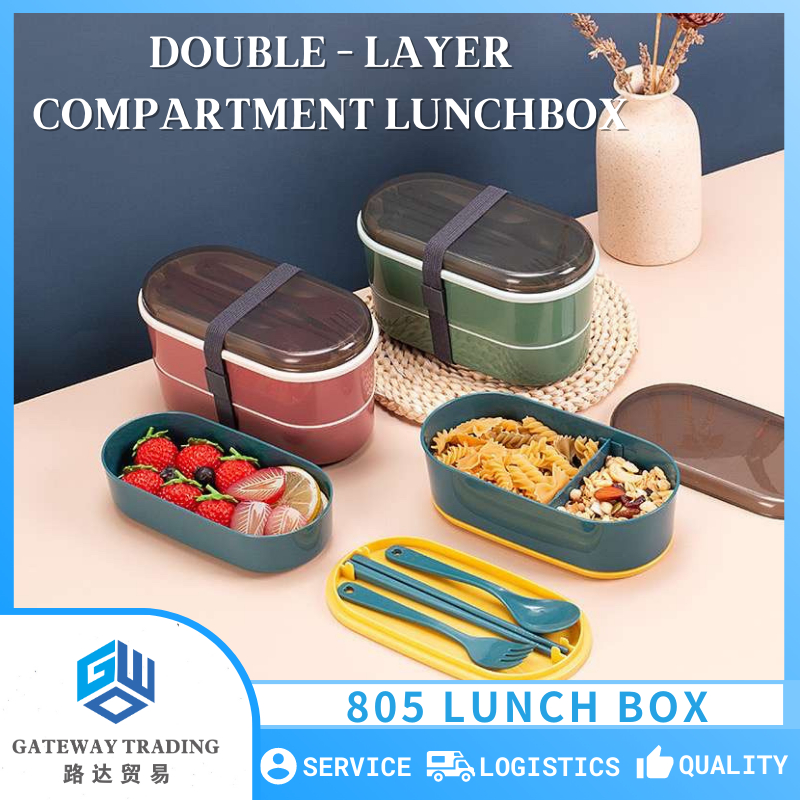 2 Layers Japanese Lunch Box for Kids w/ Utensils Plastic Bento Box