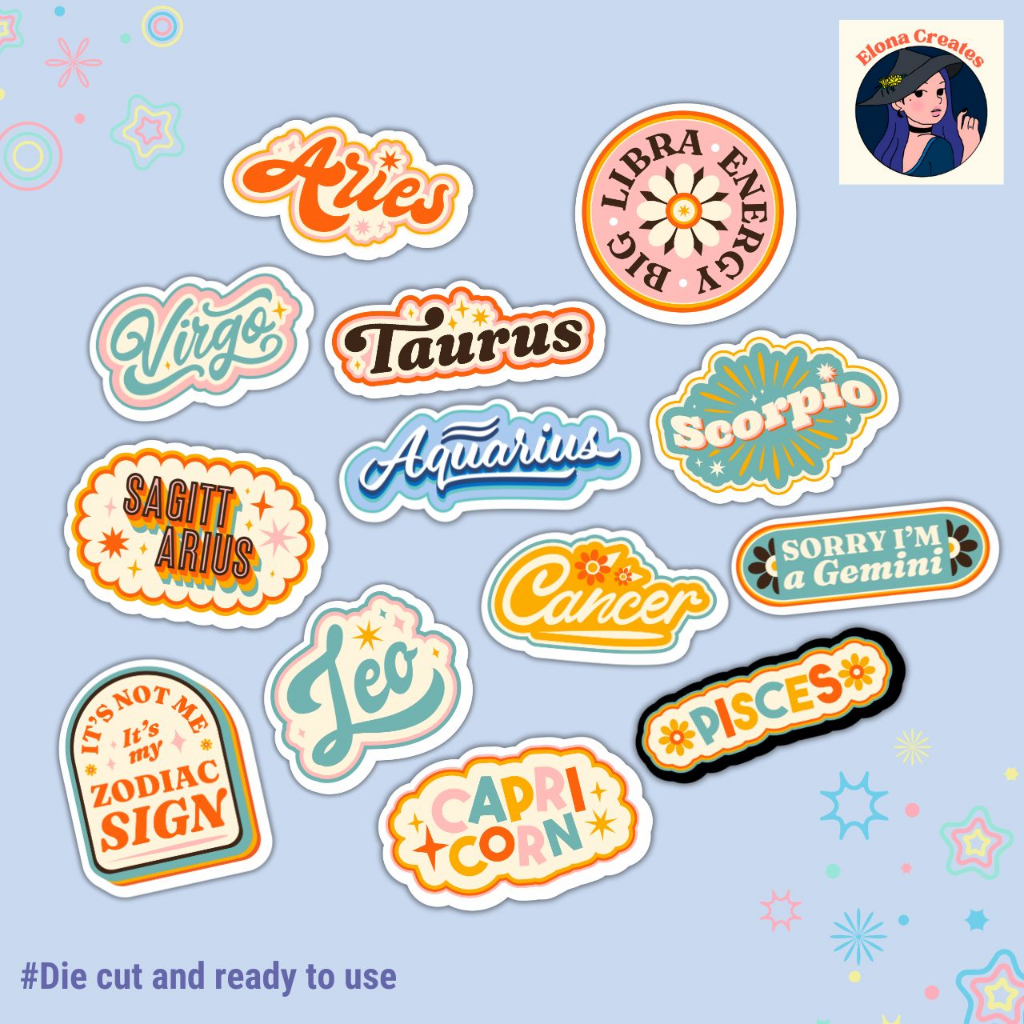 Cute Retro Style Zodiac Sign Sticker Vinyl For Laptops, Journals ...