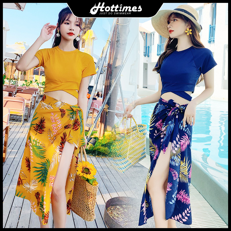 Conservative Swimwear for women With Sleeves 3 piece Korean Swimsuit
