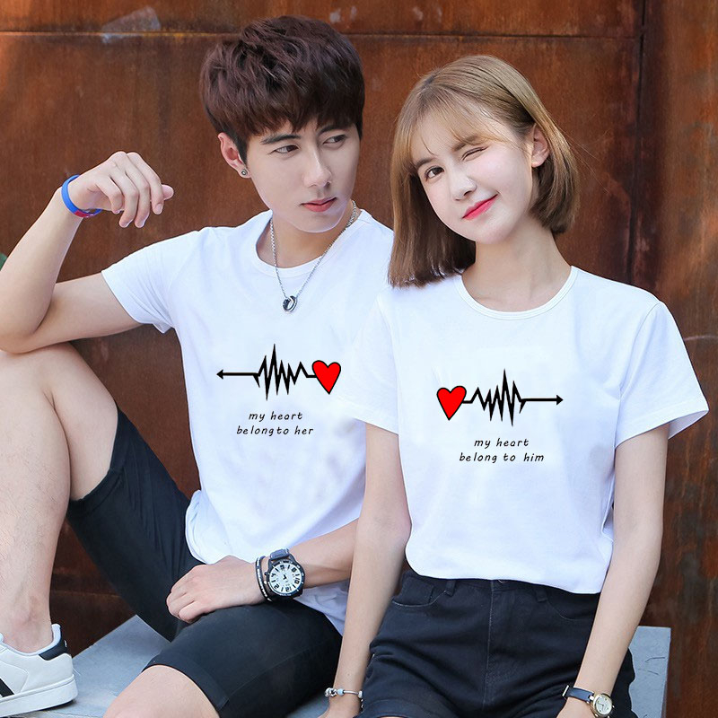 Couple T-Shirt Couple shirtHeartbeat Letter shirt Korean fashion ...