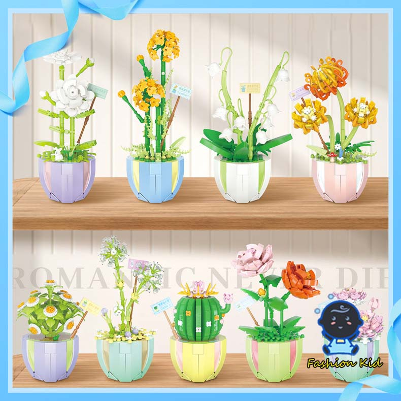 DIY Bouquet Potted Building Blocks Plants Flowers Assembled Block
