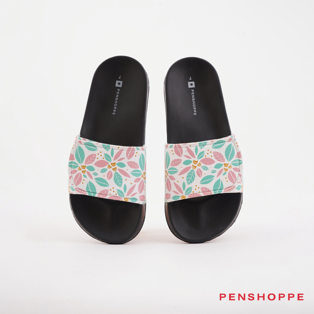 Penshoppe Printed One Band Slides Slippers For Women Black