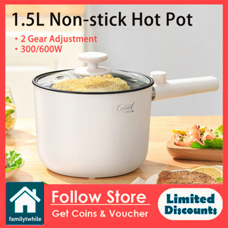 Portable Electric Hot Pot with Grill, Multi-Functional Frying Pan, Steamer  and Noodle Cooker, 1.6L Mini Hot Pot Cooker Steamer, 110V 500W Non-Stick