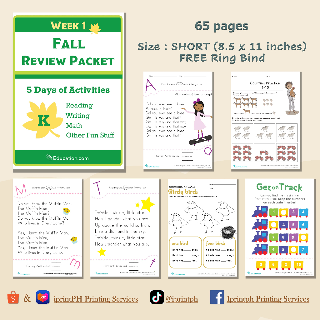 KINDER Fall Review Packet (Worksheets / Workbooks) | Shopee Philippines