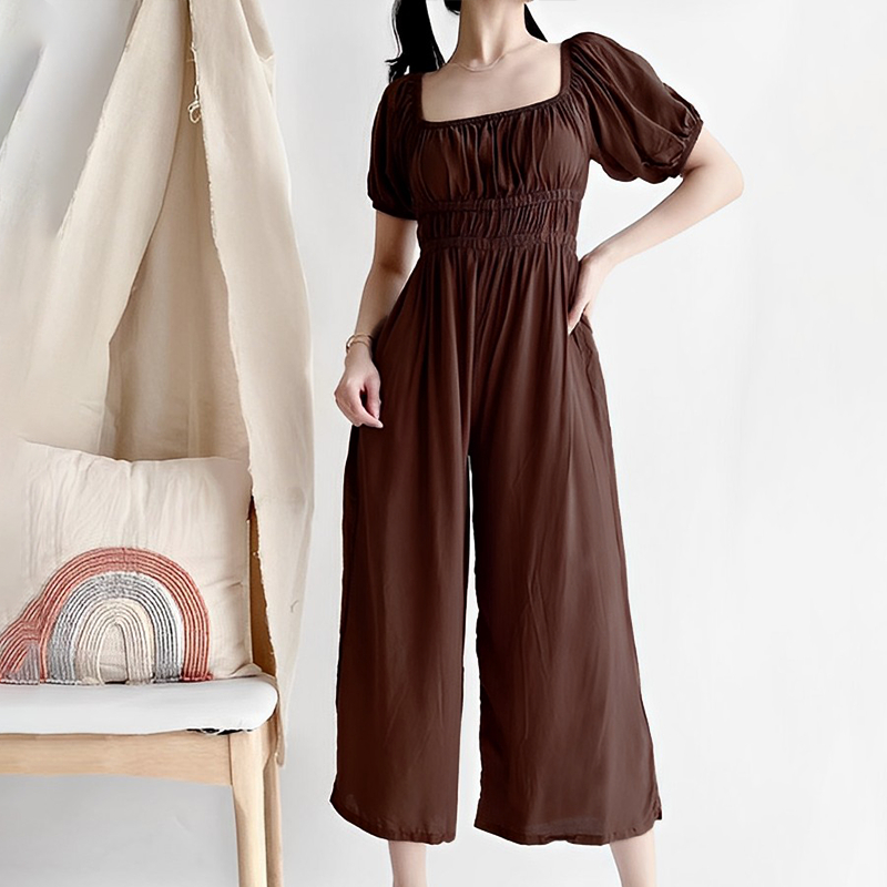 KILY.PH Puff Sleeve Jumpsuit Wide Leg Pants with Two Pocket Wide Leg ...