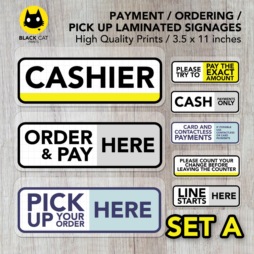 Cashier Signs (Set A) / Payment / Order / Pick Up Sign / Signage / Sign ...