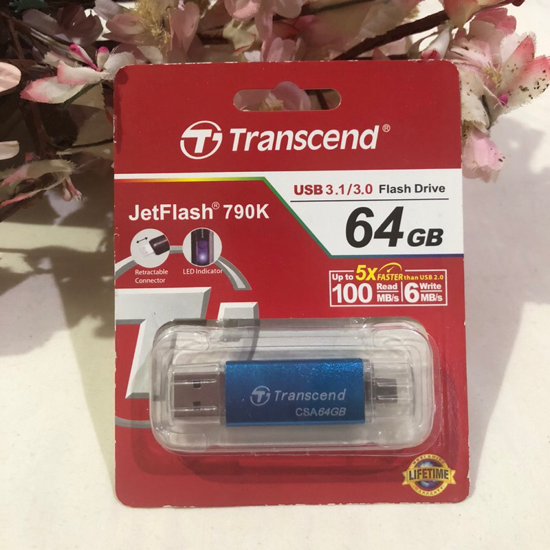TRANSCEND USB FLASH DRIVE 64gb | RETRACTABLE CONNECTOR | LED Indicator ...