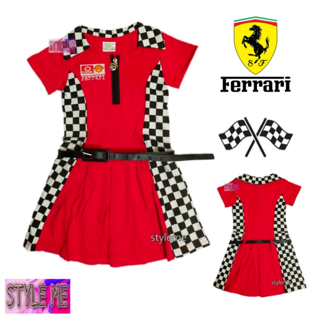 Red Ferrari Dress F1 Girl Car Racing Costume Cosplay Role play For Kids ...