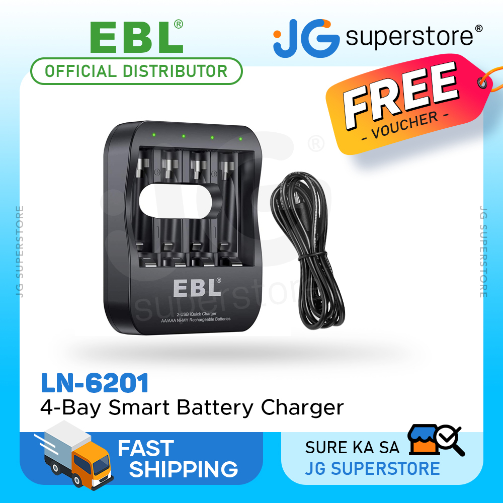 EBL LN6201 4Bay iQuick Tech Smart Battery Charger with Fast Charging, and LED Status