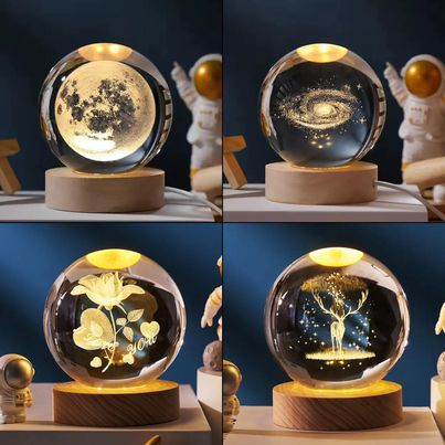 Crystal Ball 3D Night Lamp Acrylic Bedroom Table Galaxy Light Birthday ...