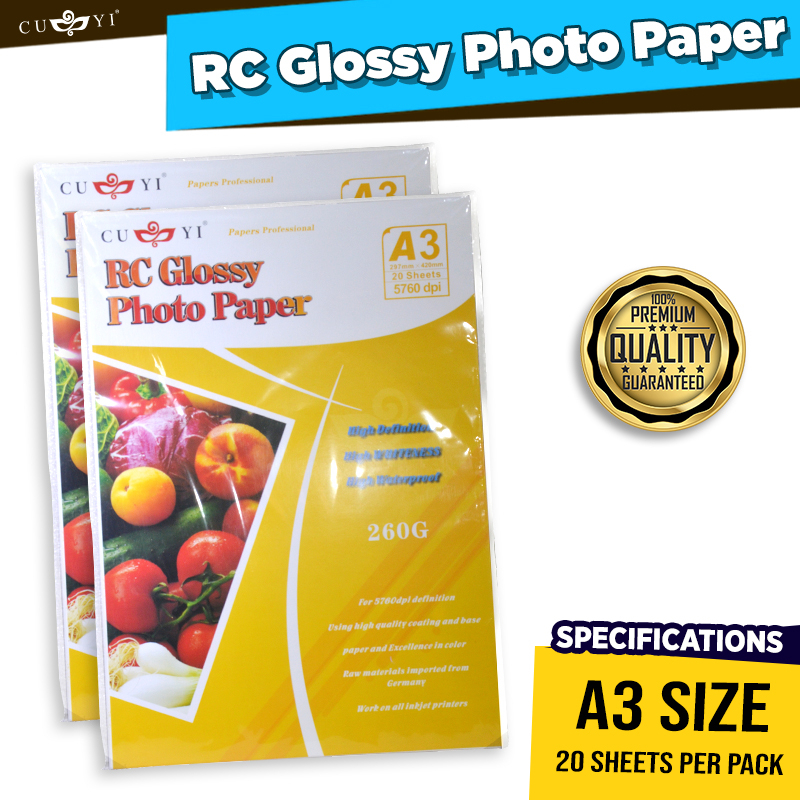 CUYI RC High Glossy Photo Paper A3 Size 260Gsm - 20sheets Per Pack ...