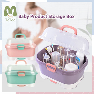 Baby Bottle Drying Rack Storage Box Large Nursing Bottle Organizer Holder  with Lid Easy- , Gray 