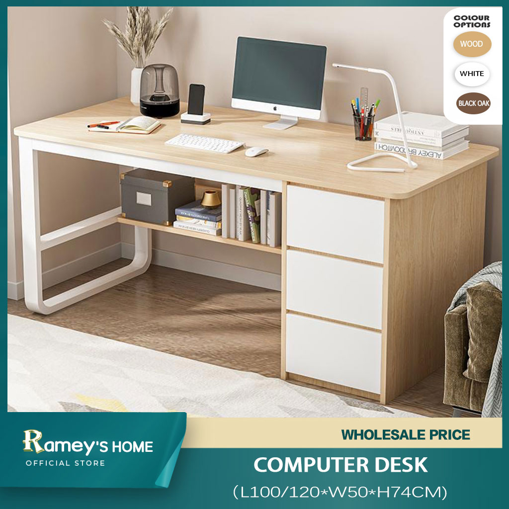 RAMEY Computer Desk With Drawer&Shelves Office Table Desktop Study Desk ...