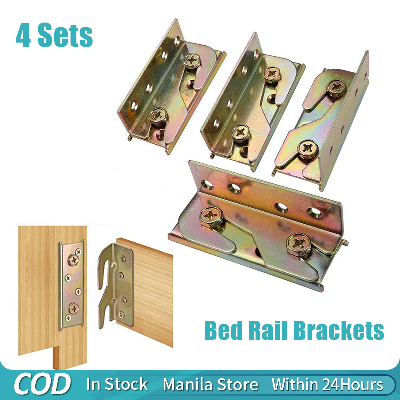 4 Sets Bed Rail Brackets Heavy Duty NoMortise Bed Rail Fittings Wooden