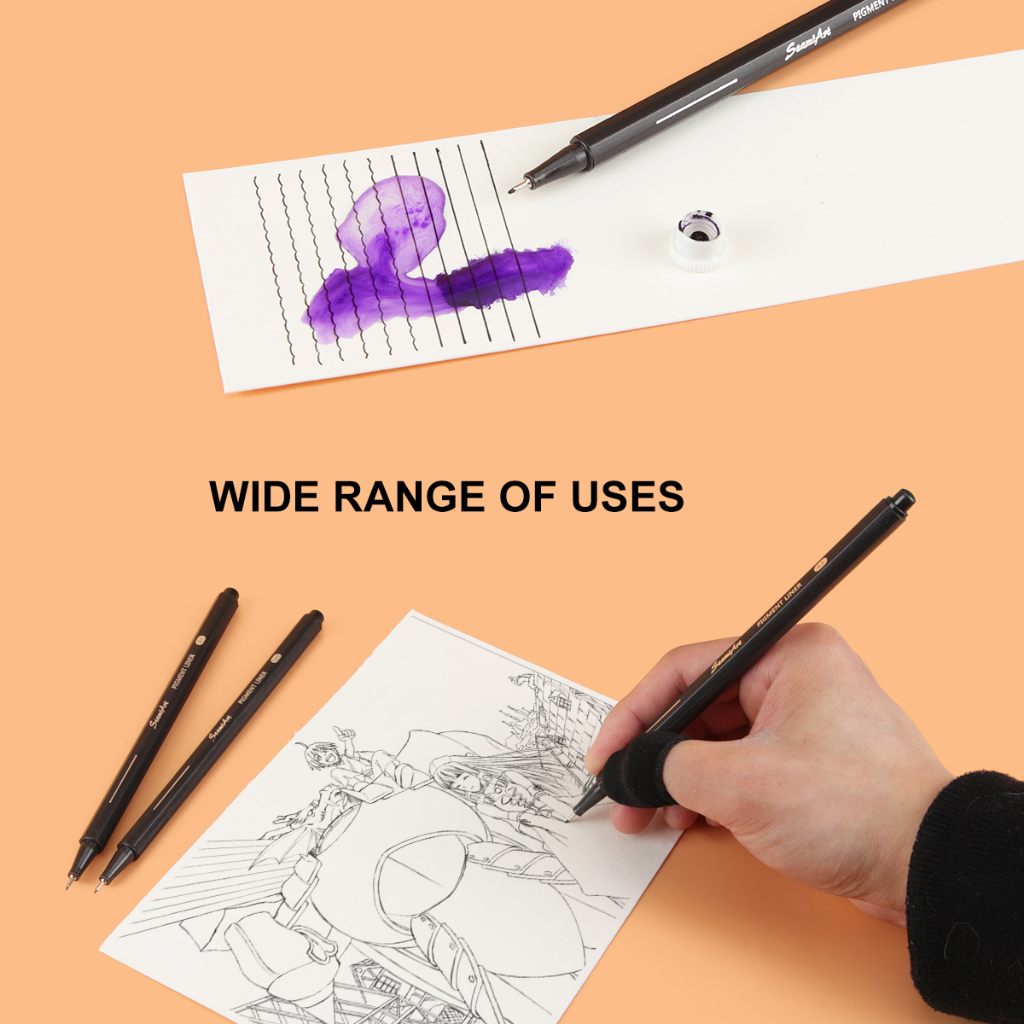 Seamiart 10pcs Black Pigment Liner Needle Waterproof Drawing Pen for ...