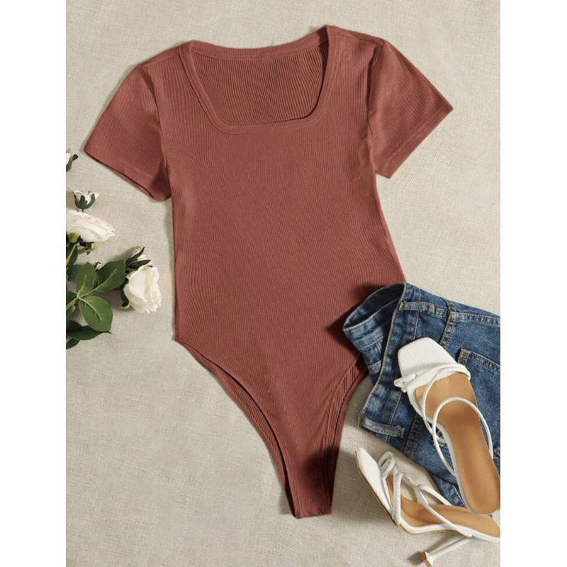 Angelcity Bodysuit Short Sleeve Tops Square Neck Sexy Korean Fashion