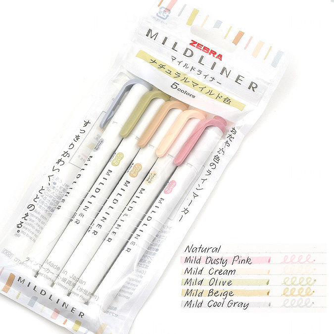 Zebra Mildliner Highlighters 5 Colors Set Dual Tip Double Head
