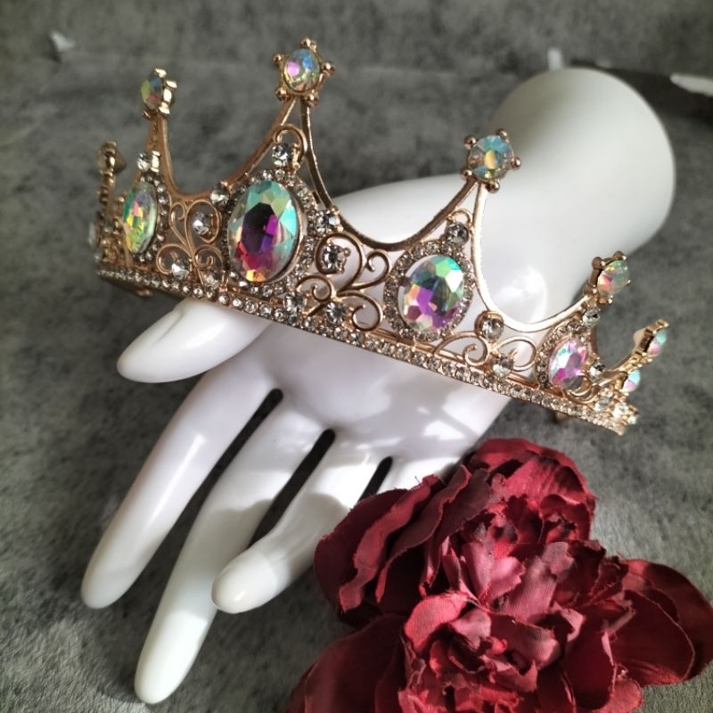 Rainbow in Gold Elegant Princess Rhinestone Crown Tiara | Shopee ...