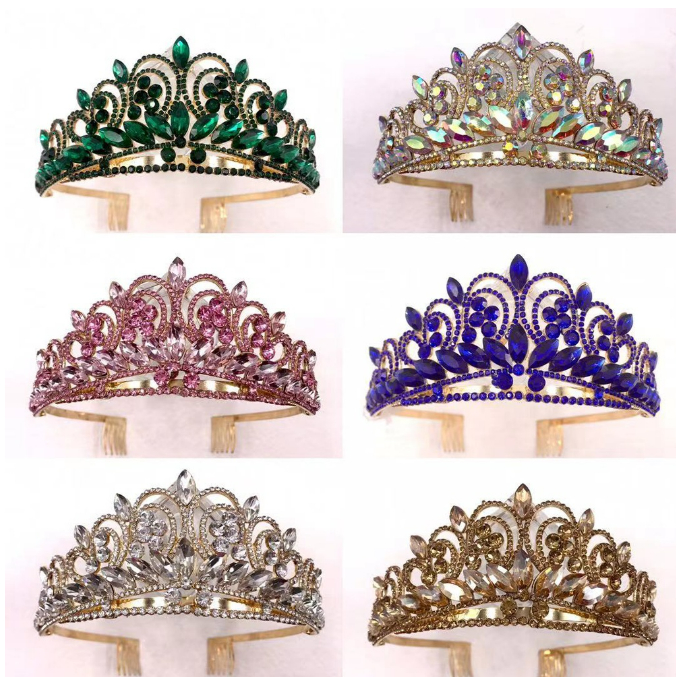 J_U Elegant Colored Rhinestone Crown with Comb Wedding Headdress ...