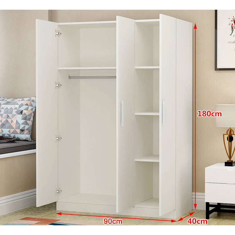 Wooden 3 Doors White MultiFunctional Wardrobe Clothes Storage