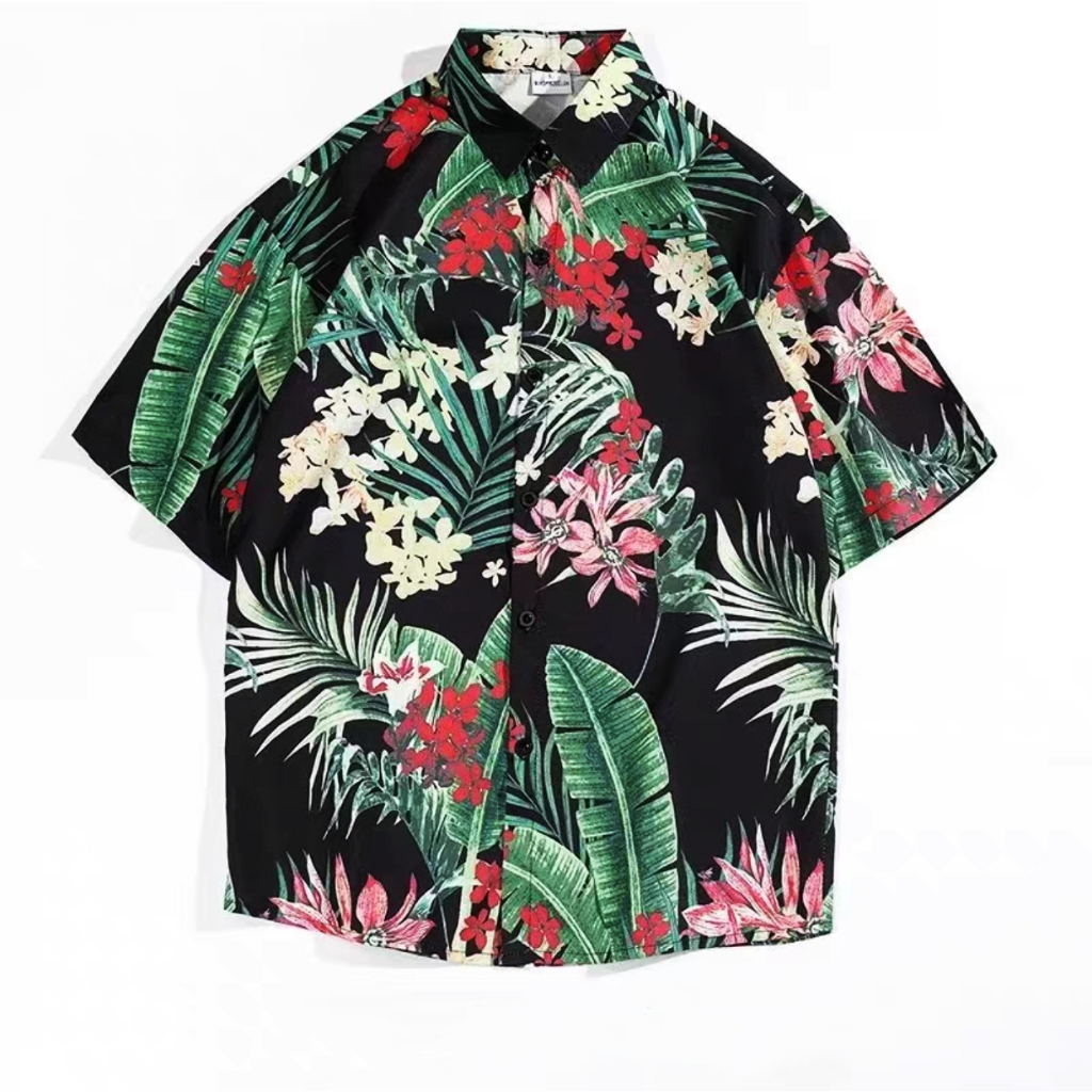 NP Summer Floral Hawaiian Polo Short Sleeves Unisex Beach Shirt ...