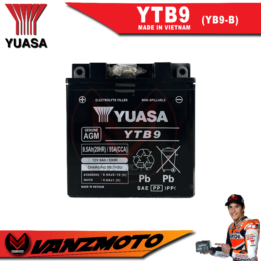 Yuasa YTB9 (YB9-B, 12N9-3B) Motorcycle Battery (Vietnam) | Shopee ...