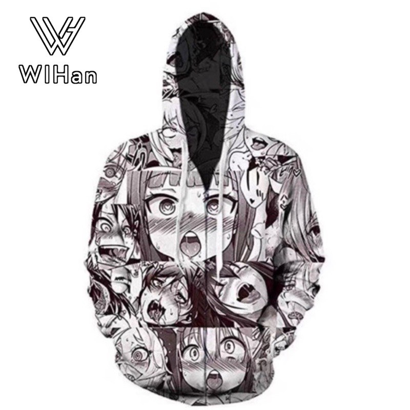 WIHan Unisex 3D Ahegao Hentai Hoodie Jacket With Zipper Japanese Anime ...