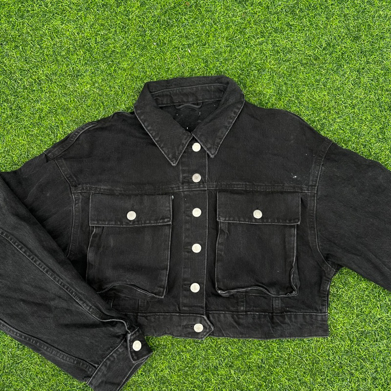 Cropped denim jacket black zara on sale