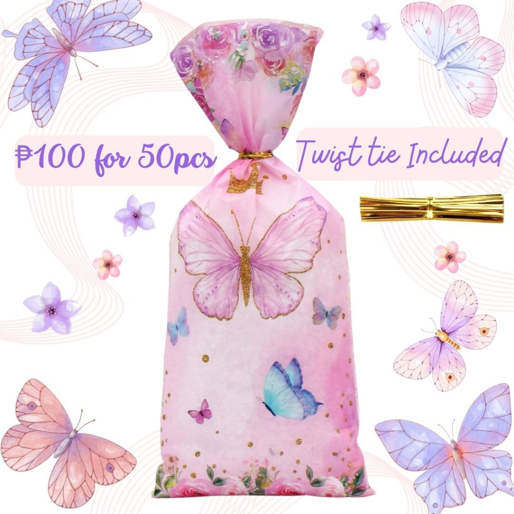 FP1714 (50PCS) Butterfly 12X27 CM Plastic Goodie Bags Party Candy Treat