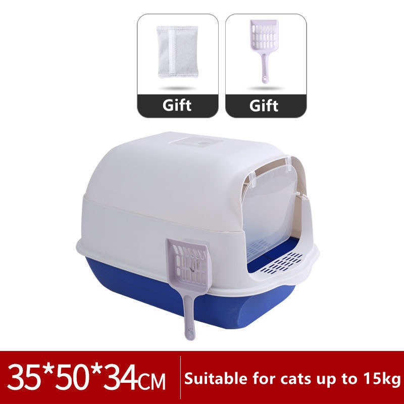 Large Pet Cat Litter Box With Cover Scoop Fully Enclosed Cat Toilet
