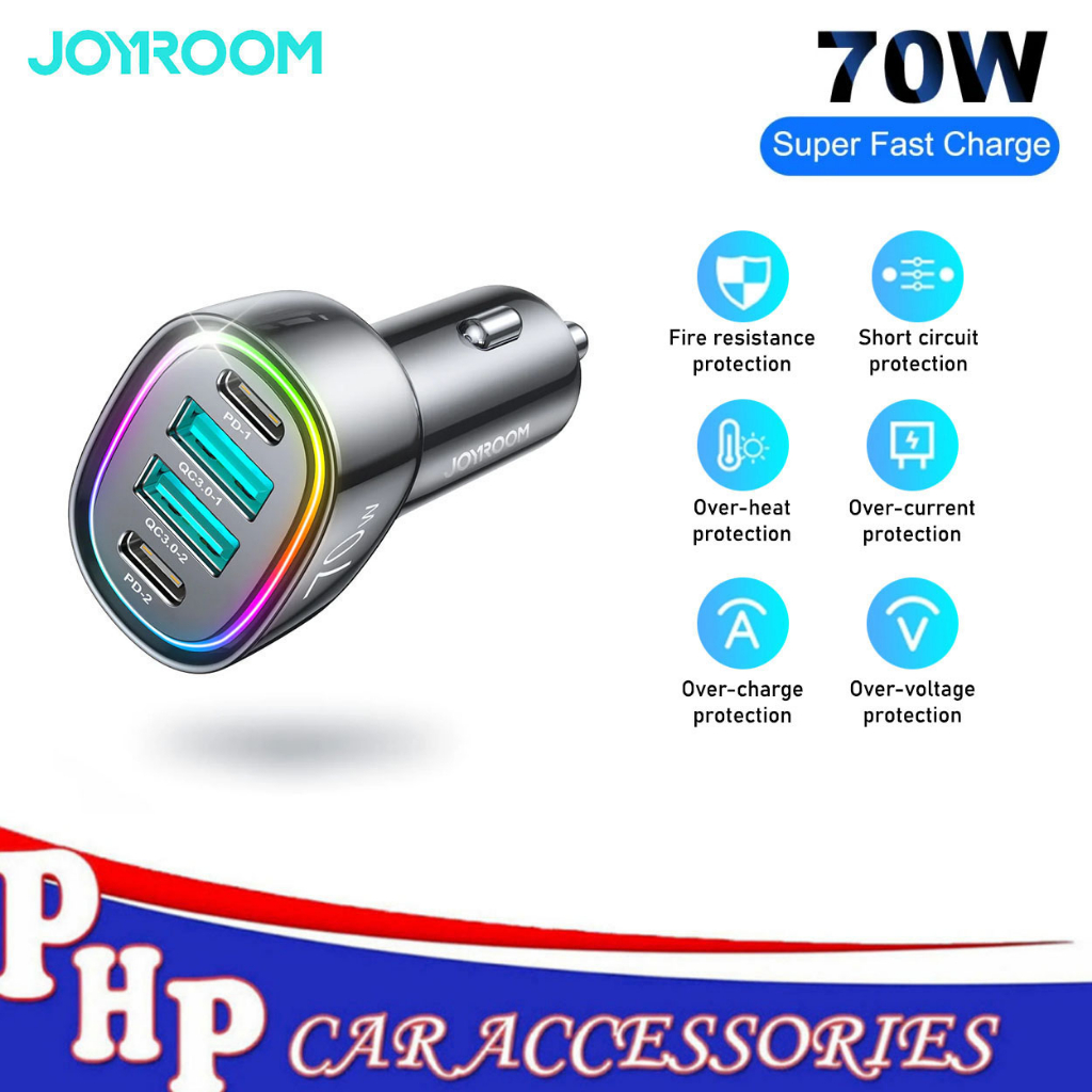 Joyroom JR-CL29 70W 4-Port Fast Car Charger Dual PD + Dual QC3.0 Car ...