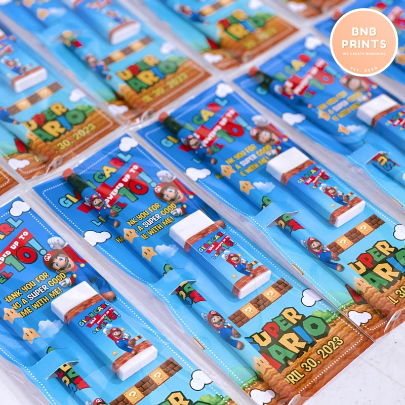 CUSTOMIZED PENCIL AND ERASER SOUVENIR SET ANY THEME IS AVAILABLE MARIO THEMED Shopee Philippines