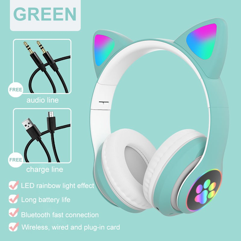 STN-28 Foldable LED Cat Ear Bluetooth Headphone with Microphone HiFi ...