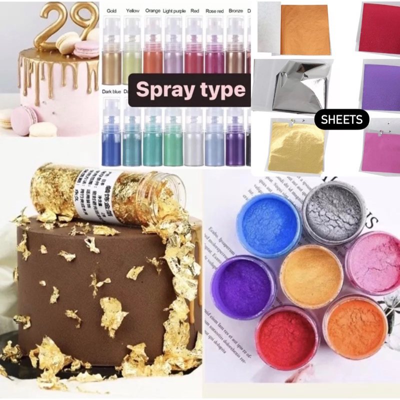 Edible luster dust spray glitter powder gold leaf foil flakes sheets