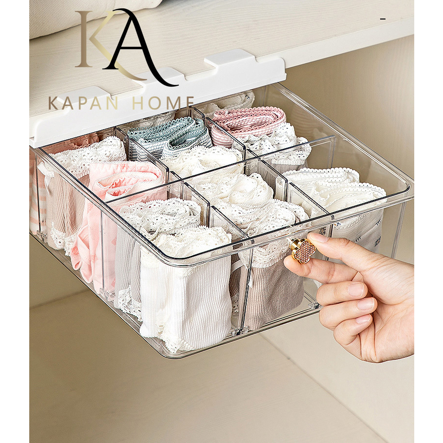 Acrylic 9 Grids Underwear Organizer Drawer Type Wardrobes Socks Panties