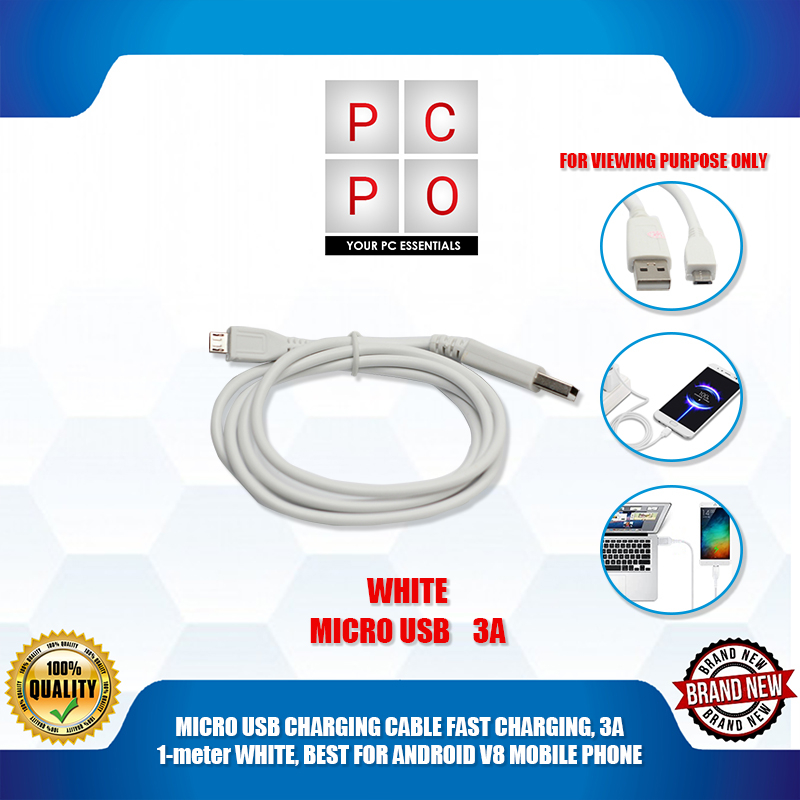 MICRO USB CHARGING CABLE FAST CHARGING, 3A 1-meter WHITE, BEST FOR ...