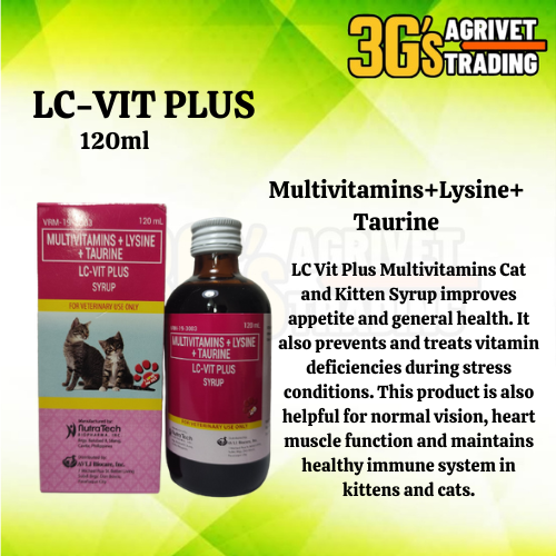 [3G AGRIVET] LCVIT PLUS SYRUP 120ML Multivitamins + Lysine + Taurine