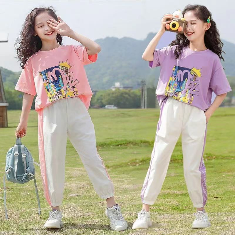 Children's Fashion Sportswear Cotton Terno Pants For Girls Cute Printed