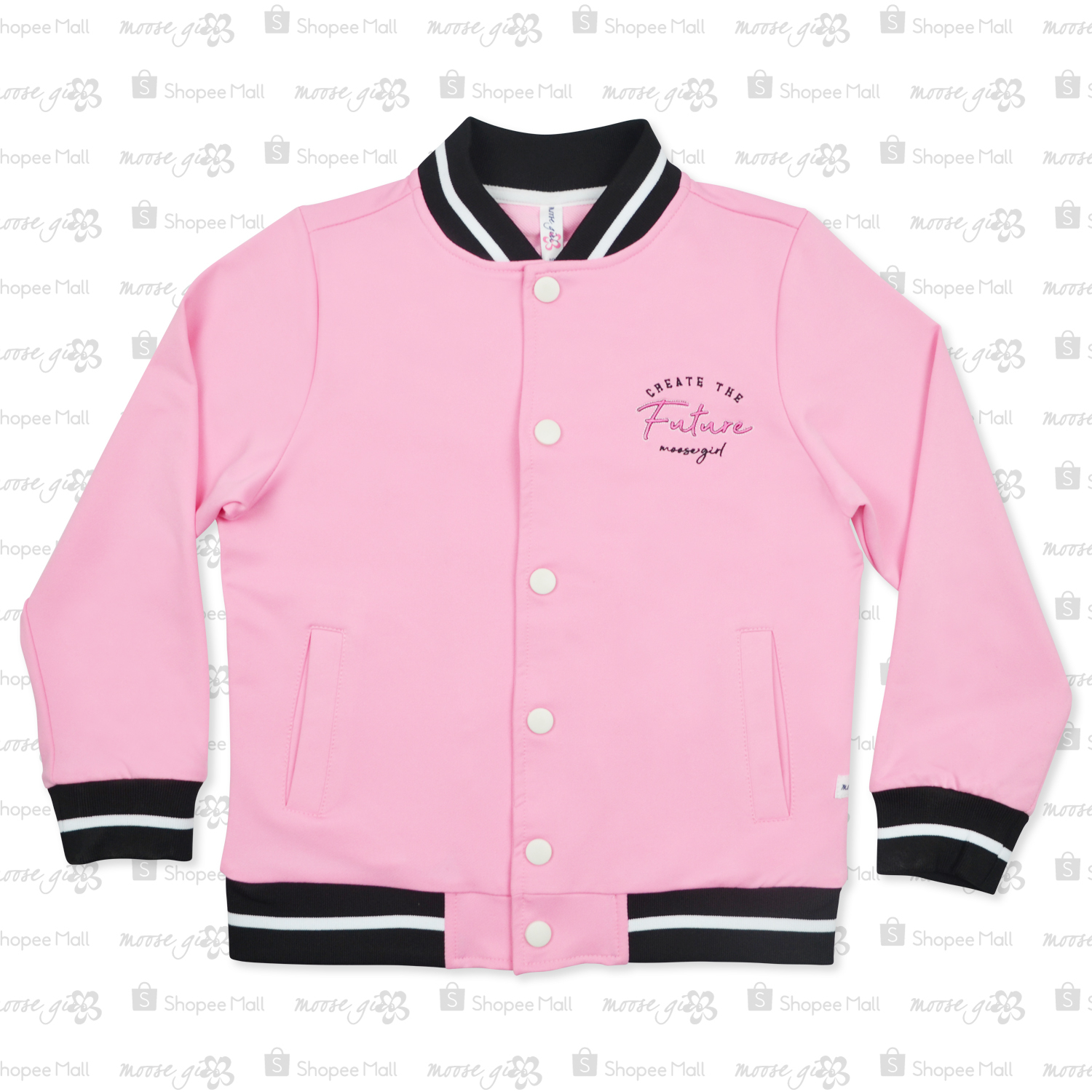 Moose Girl Pink Varsity Jacket Combi With Print and Embro details (GJC