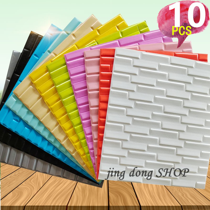 10PCS Adhesive 3D Foam Wallpaper Waterproof Brick wall Stickers Bedroom