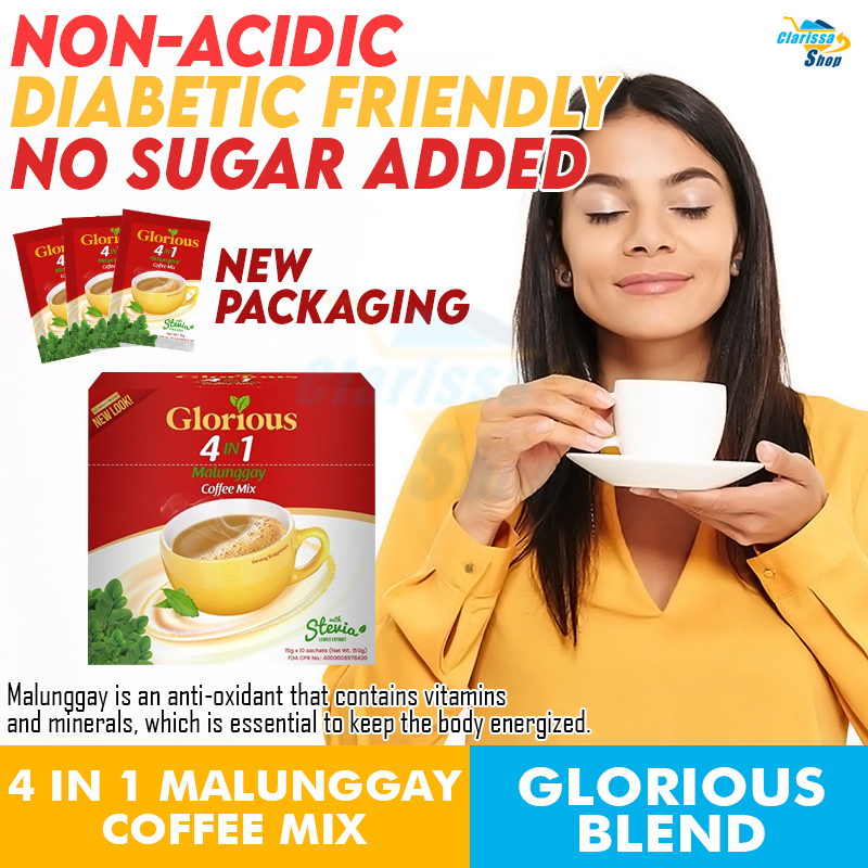 Glorious Blend 4 in 1 Coffee Mix (10 Sachets) with Stevia, Non Acidic